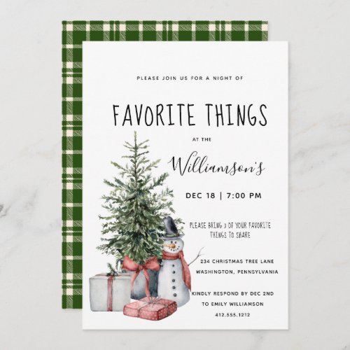 Favorite Things Watercolor Christmas Party  Invitation