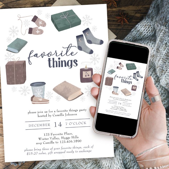 Favorite Things Winter Wreath Gift Exchange Party Invitation (Favorite Things holiday gift exchange party invitation)