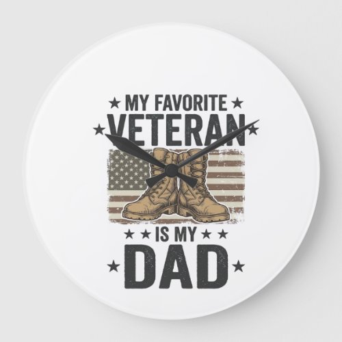 Favorite Veteran Dad Patriotic Combat Boots Shirt  Large Clock