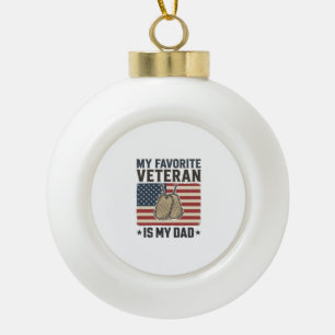 Favorite Veteran Dad Patriotic Dog Tags Design_1 Ceramic Ball Christmas Ornament