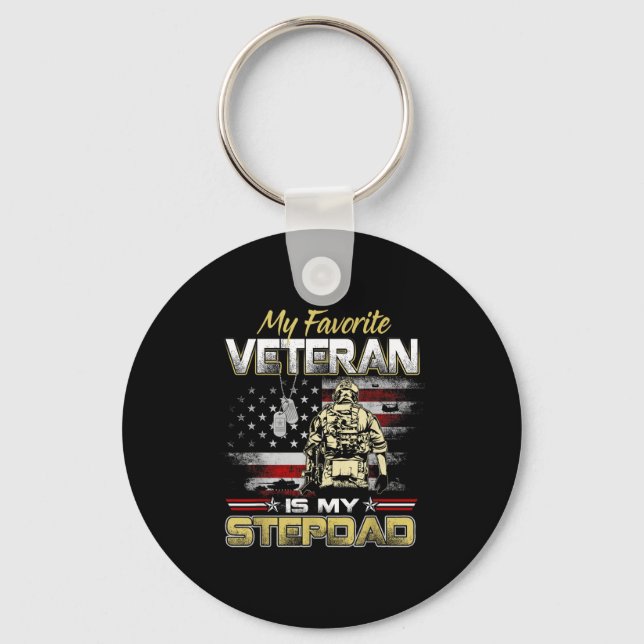 Favorite veteran is stepdad flag fathers veteransF Keychain (Front)