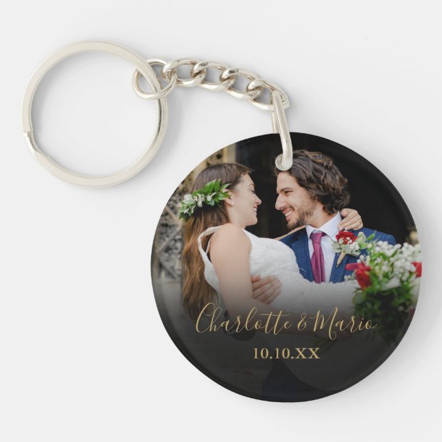 Favorite Wedding Photo Elegant Script Keychain (Front)