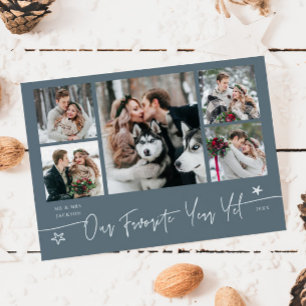 Favorite Year Holiday Newlywed Photo Slate Blue