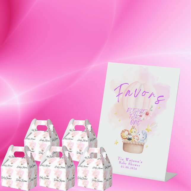 Favors Baby Animal Safari in Pink Hot Air Balloon  Pedestal Sign (Creator Uploaded)