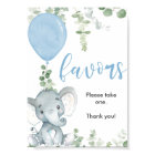 Favors baby shower sign blue elephant greenery