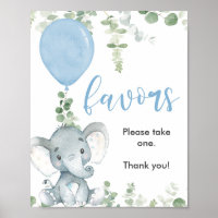 Favors baby shower sign blue elephant greenery