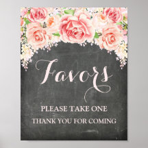 Favors Baby Shower Sign Pink Watercolor Chalkboard