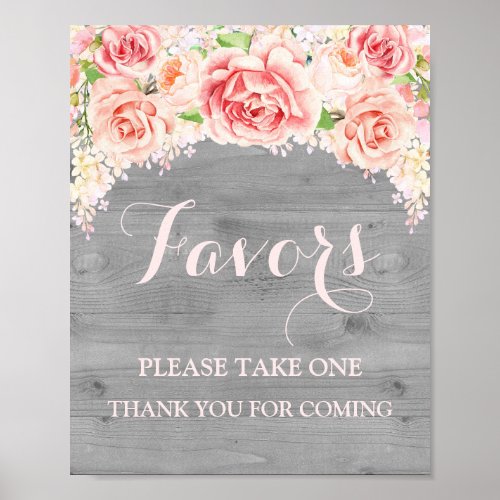 Favors Baby Shower Sign Pink Watercolor Wood