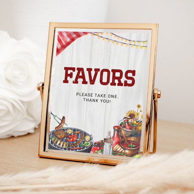 Favors BBQ Backyard Rustic Baby Shower Poster (Creator Uploaded)