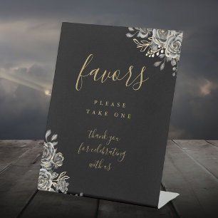 Favors Black And Gold Gothic Roses Floral Pedestal Sign