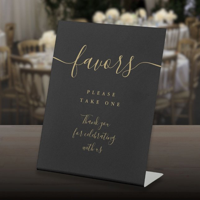 Favors Black And Gold Modern Script Table Pedestal Sign (Favors Black And Gold Modern Script Table Pedestal Sign)