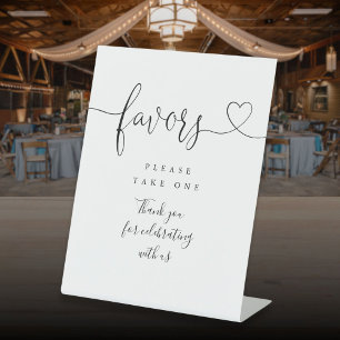 Favors Black And White Heart Script Pedestal Sign