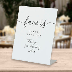 Favors Black And White Modern Script Table Pedestal Sign