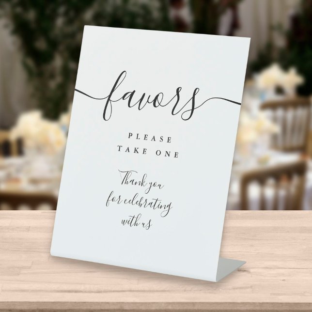 Favors Black And White Modern Script Table Pedestal Sign (Creator Uploaded)
