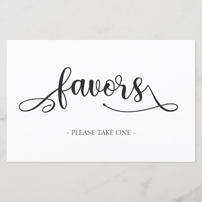 "Favors" Black White Minimalist Wedding Sign (Front)