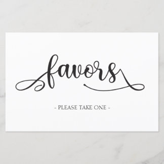 "Favors" Black White Minimalist Wedding Sign