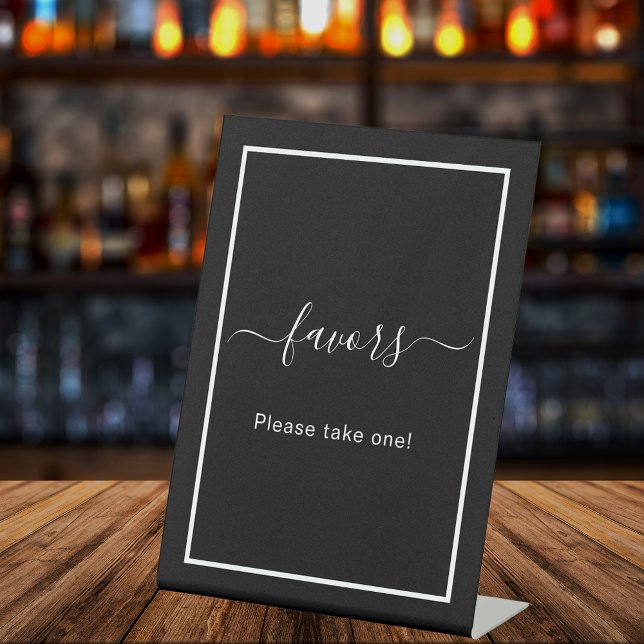 Favors black white party pedestal sign (Creator Uploaded)