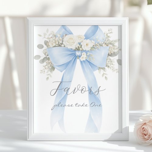 Favors Blue eucalyptus Bow Baby Shower Poster