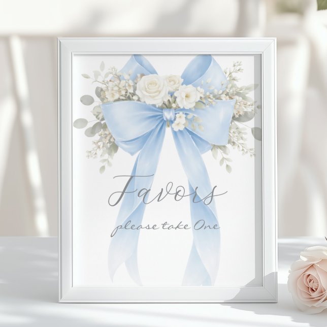 Favors Blue eucalyptus Bow Baby Shower Poster (Creator Uploaded)