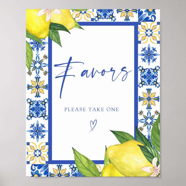 Favors Blue Tiles Lemons Bridal Shower Sign (Front)