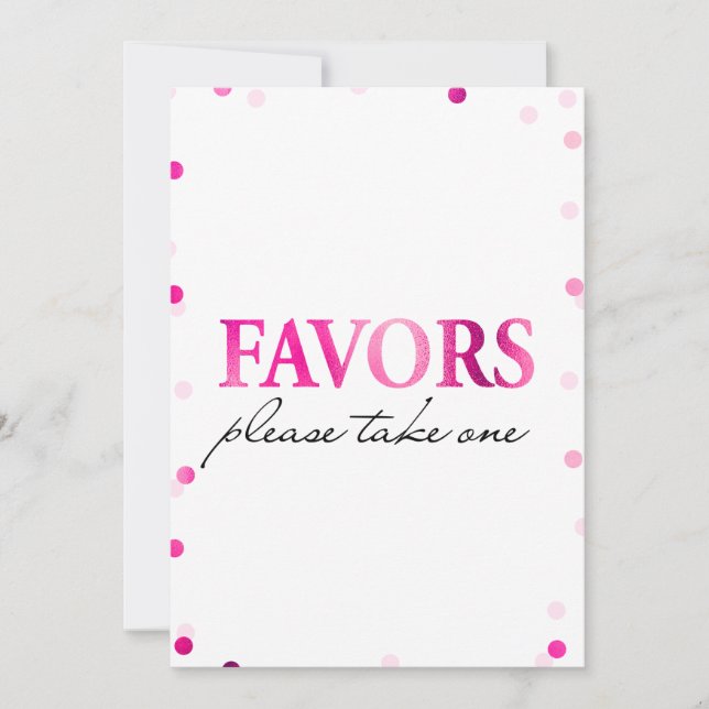 Favors Bridal Shower Sign | Pink Magenta Confetti Invitation (Front)