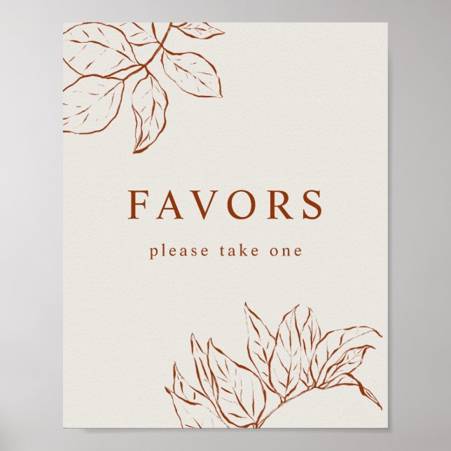 Favors Burnt Orange Botanical Baby Shower Poster (Front)