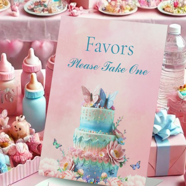 Favors Butterflies Twins Baby Shower Pedestal Sign (Creator Uploaded)