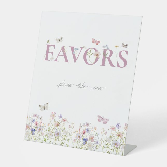 Favors Butterfly Floral Garden Shower Birthday Pedestal Sign (Front)