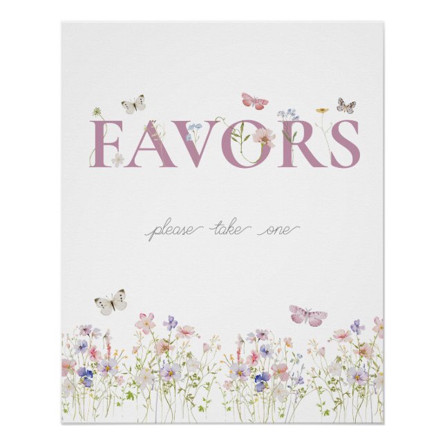 Favors Butterfly Floral Garden Shower Birthday Poster (Front)