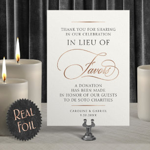Favors Donation Wedding Table Sign Foil Invitation