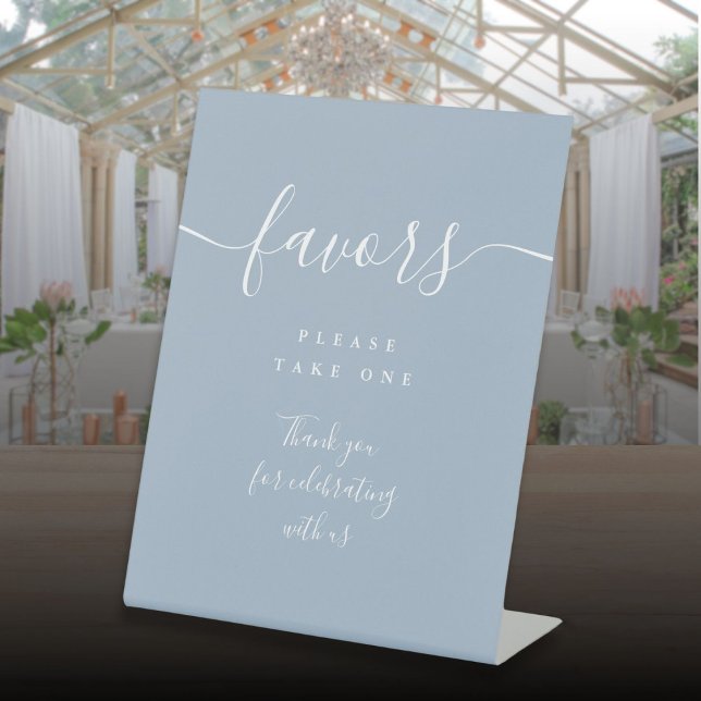 Favors Dusty Blue Modern Script Table Pedestal Sign (Favors Dusty Blue Modern Script Table Pedestal Sign)