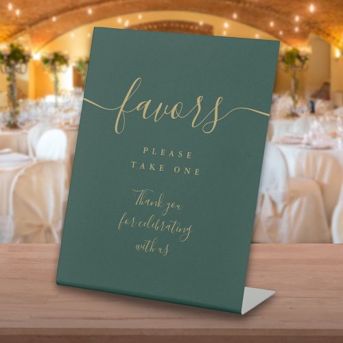Favors Emerald Green And Gold Script Table Pedestal Sign