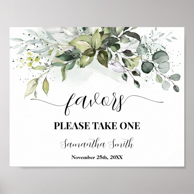 Favors Greenery Eucalyptus Baby Shower Sign (Front)
