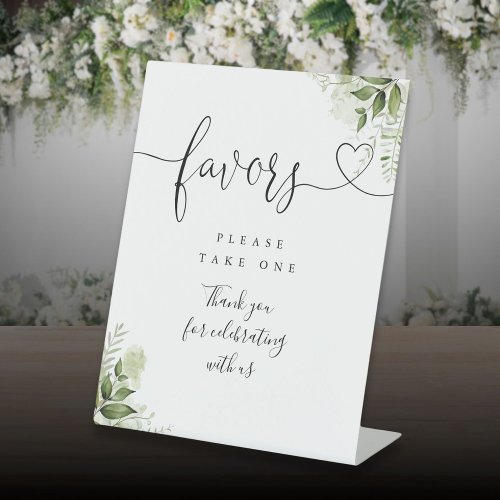 Favors Greenery Floral Heart Script Pedestal Sign