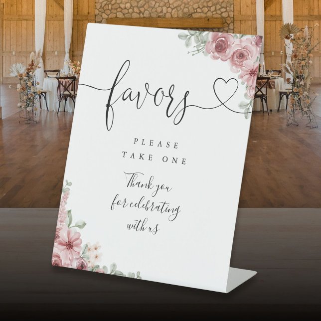Favors Heart Script Roses Floral Pedestal Sign (Favors Heart Script Roses Floral Pedestal Sign)