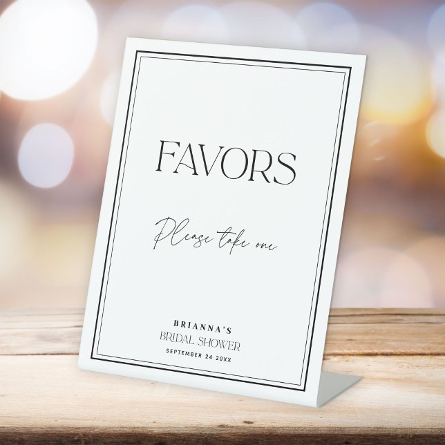 Favors Modern Black & White Bridal Shower Pedestal Sign (Creator Uploaded)