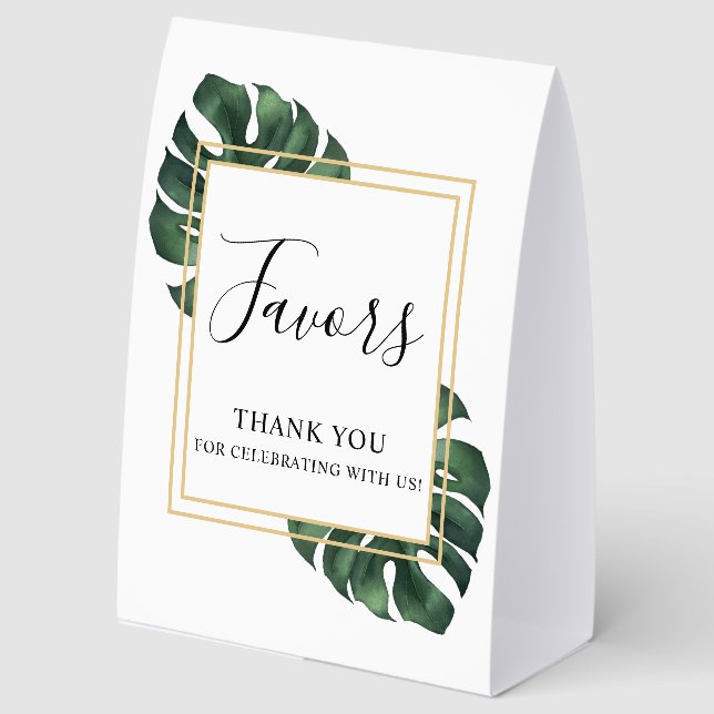 Favors Monstera Leaf Wedding  Paper Table Tent (Front)