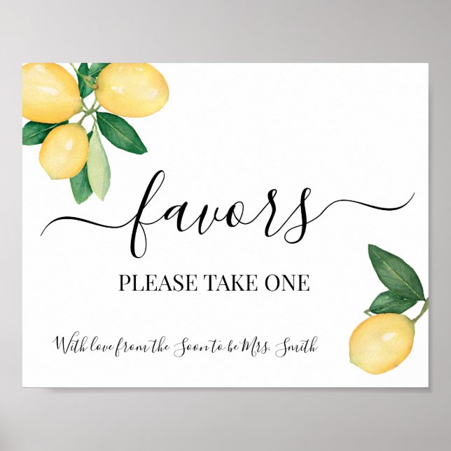 Favors Party Sign Lemons Bridal Wedding Reception (Front)