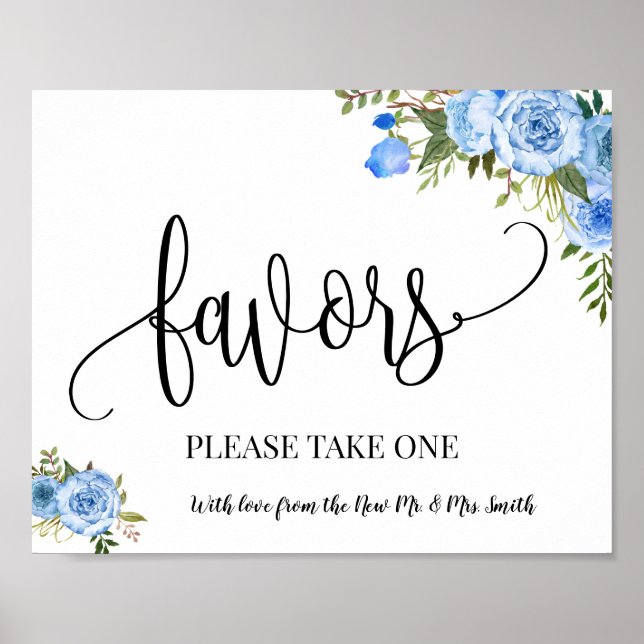 Favors party sign wedding reception boho chic blue (Front)