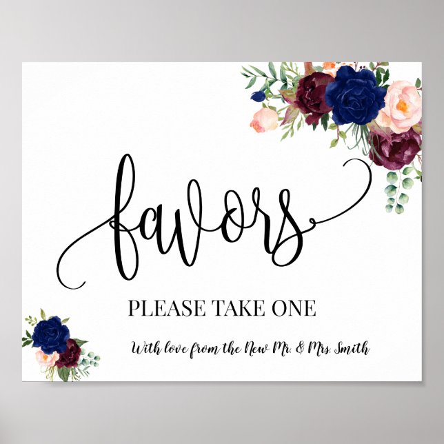 Favors party sign wedding reception boho chic navy (Front)