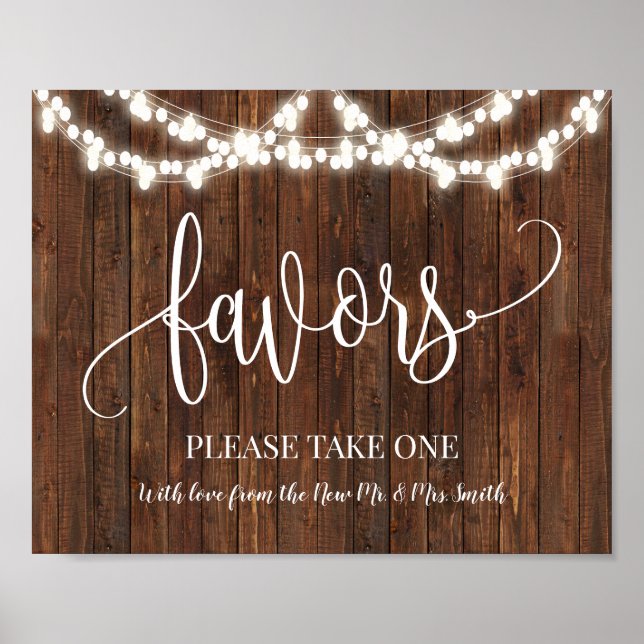 Favors Party Western Bridal Wedding Reception Sign (Front)