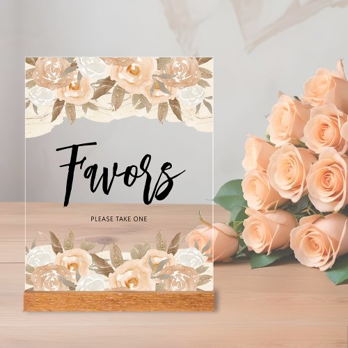 Favors Peach Flowers Bridal Shower Acrylic Sign