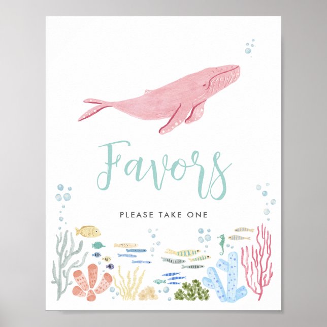 Favors Pink Whale Under The Sea Sign (Front)