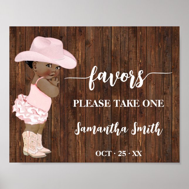 Favors Please take one AA Cowgirl Baby Shower Poster (Front)