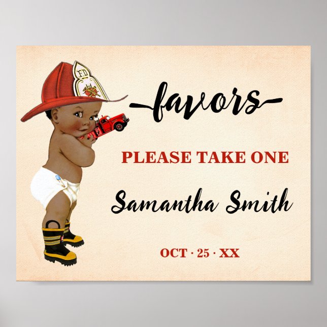 Favors Please Take One AA Firefighter Baby Shower Poster (Front)