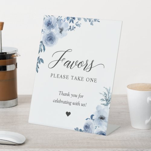 Favors Please Take One Boho Dusty Blue Floral Pedestal Sign