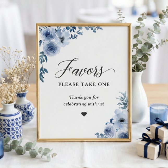 Favors Please Take One Boho Dusty Blue Floral Poster (Creator Uploaded)