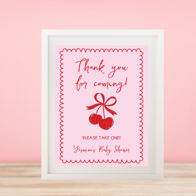 Favors Please Take One Cherry Bow Baby Girl Shower Poster (Favors Please Take One Cherry Bow Baby Girl Shower Poster)