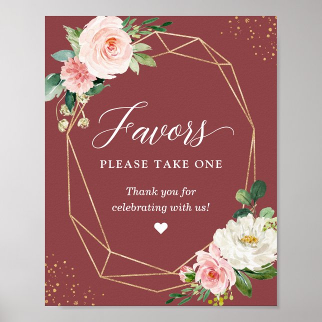 Favors Please Take One Cinnamon Rose Blush Floral Poster (Front)