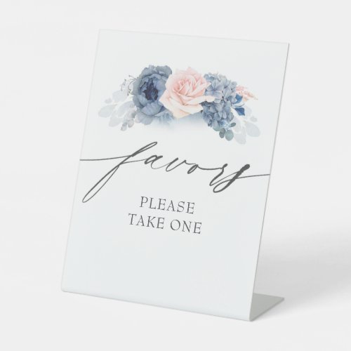 Favors Please Take One Dusty Blue Pink Floral  Pedestal Sign